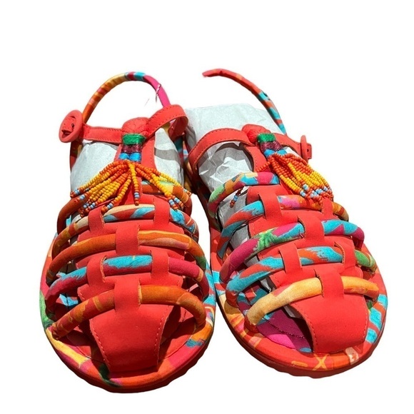 FARM Rio Shoes - Farm Rio Tropical Beaded Tube Strap Sandals Size 9